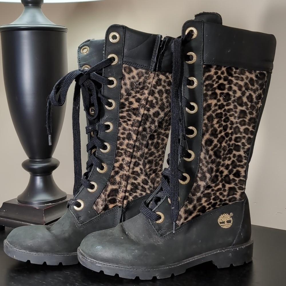 Timberland Leather Animal Print Cheetah Lace up boots Size 6 Women's - Picture 4 of 11